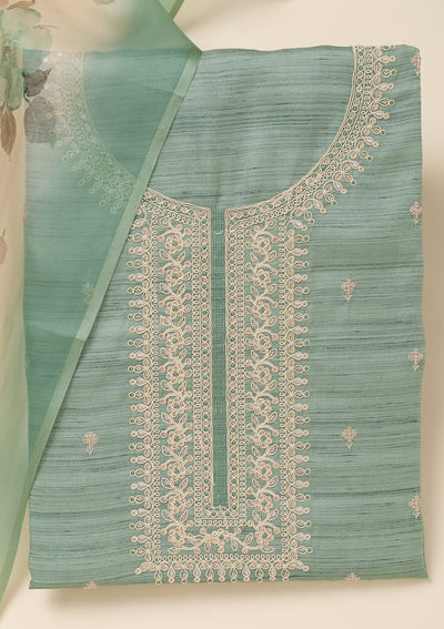 Sea Green Zariwork Soft Silk Unstitched Salwar Suit-Koskii