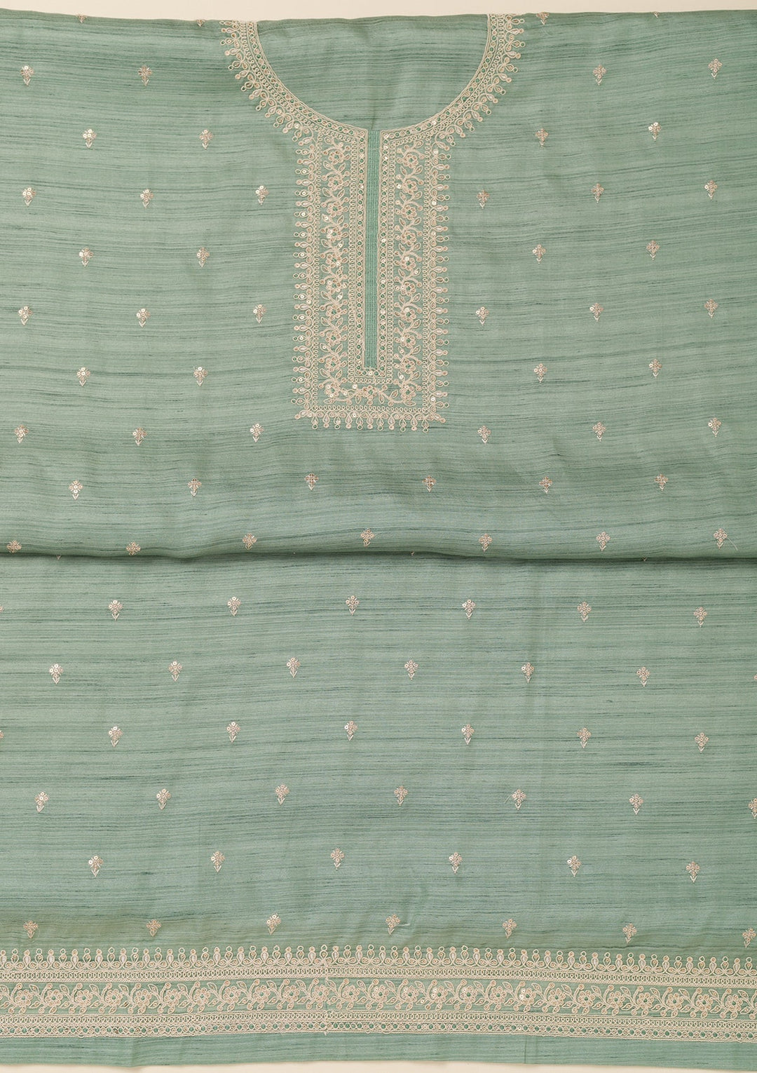 Sea Green Zariwork Soft Silk Unstitched Salwar Suit-Koskii