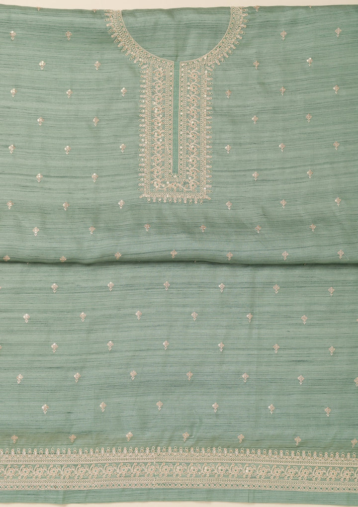 Sea Green Zariwork Soft Silk Unstitched Salwar Suit-Koskii
