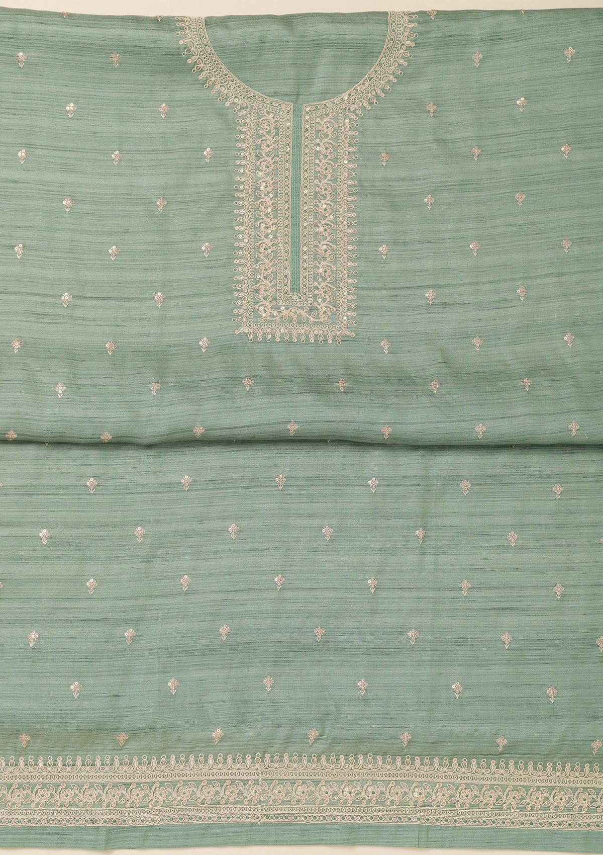 Sea Green Zariwork Soft Silk Unstitched Salwar Suit-Koskii