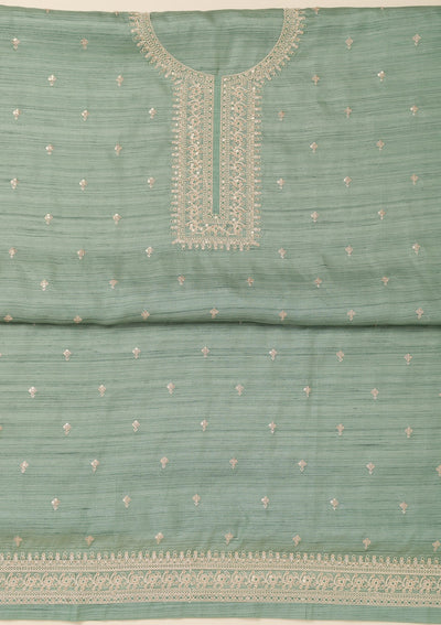 Sea Green Zariwork Soft Silk Unstitched Salwar Suit-Koskii