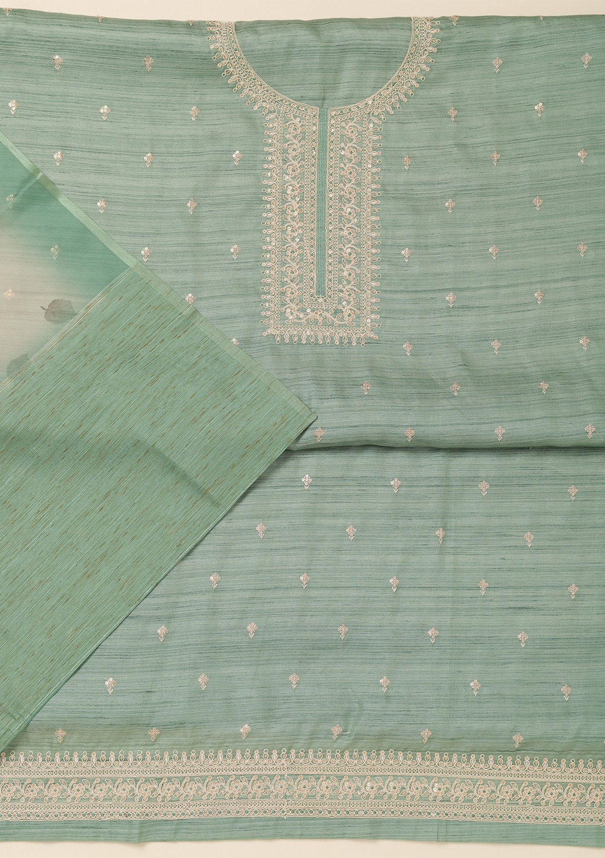 Sea Green Zariwork Soft Silk Unstitched Salwar Suit-Koskii