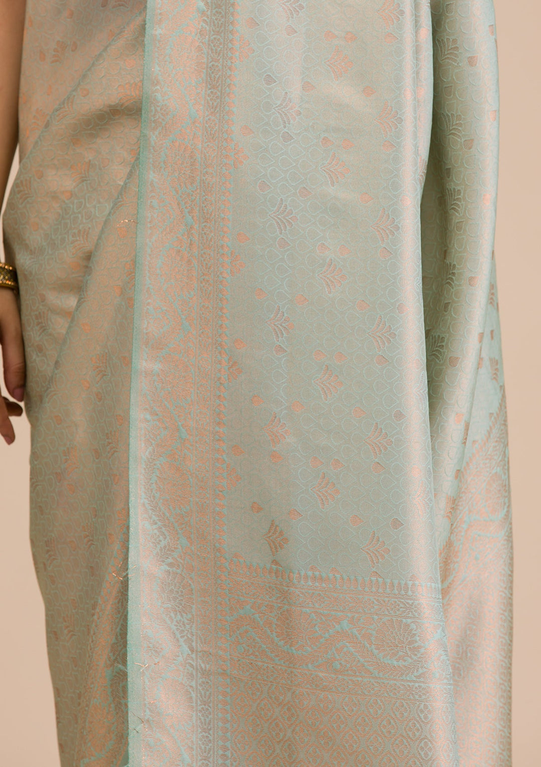 Sea Green Zariwork Soft Silk Saree-Koskii