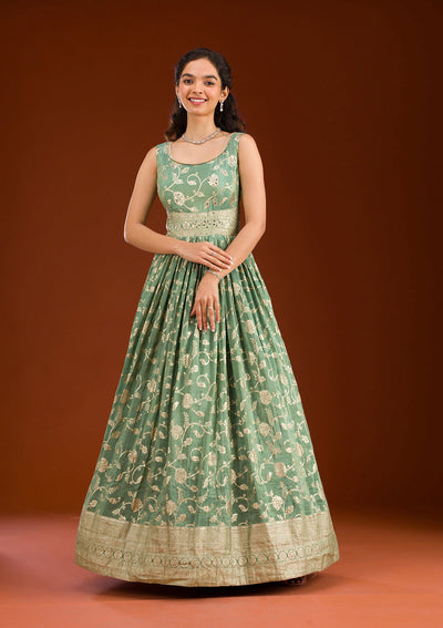 Sea Green Zariwork Tissue Readymade Salwar Suit