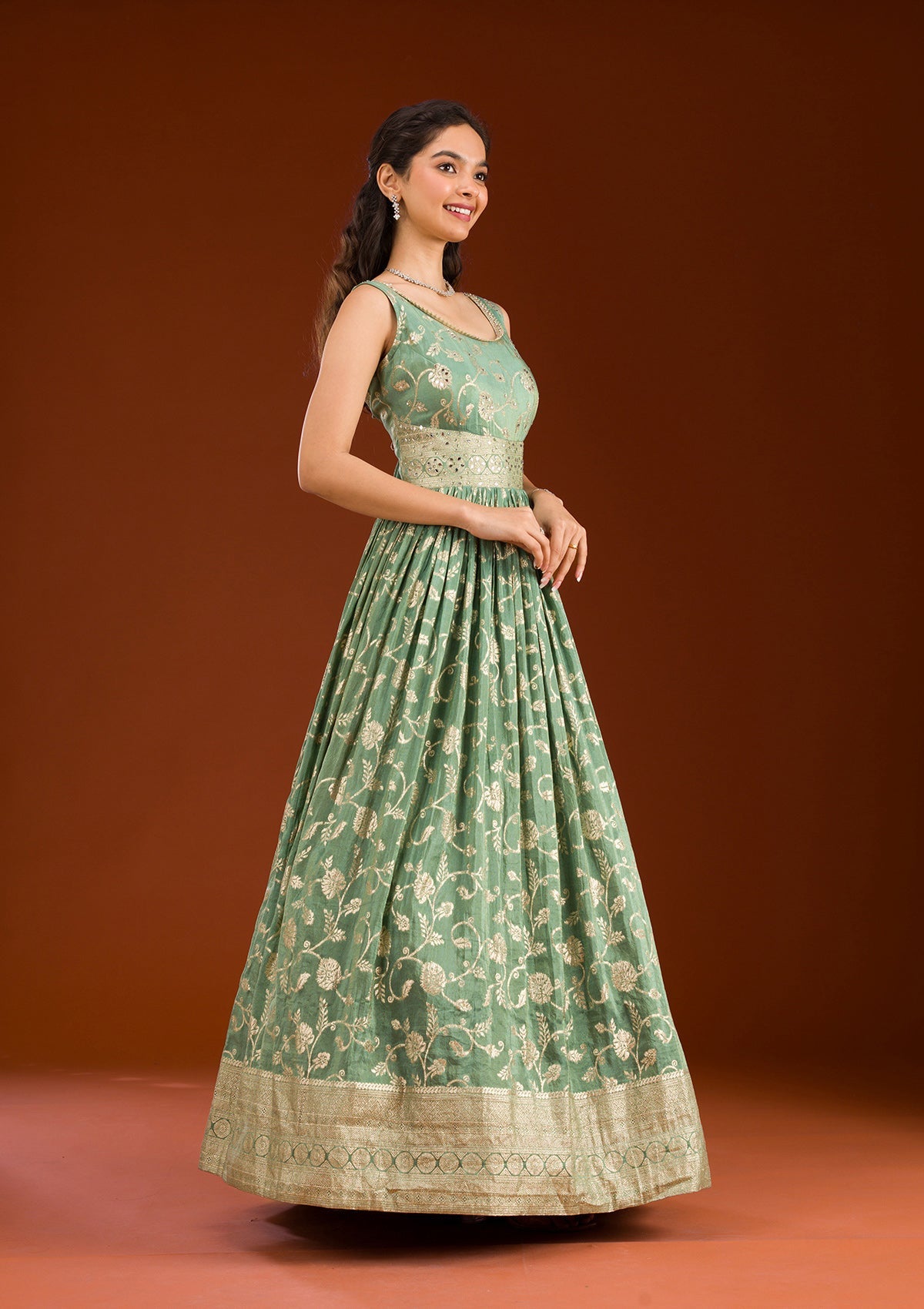 Sea Green Zariwork Tissue Readymade Salwar Suit