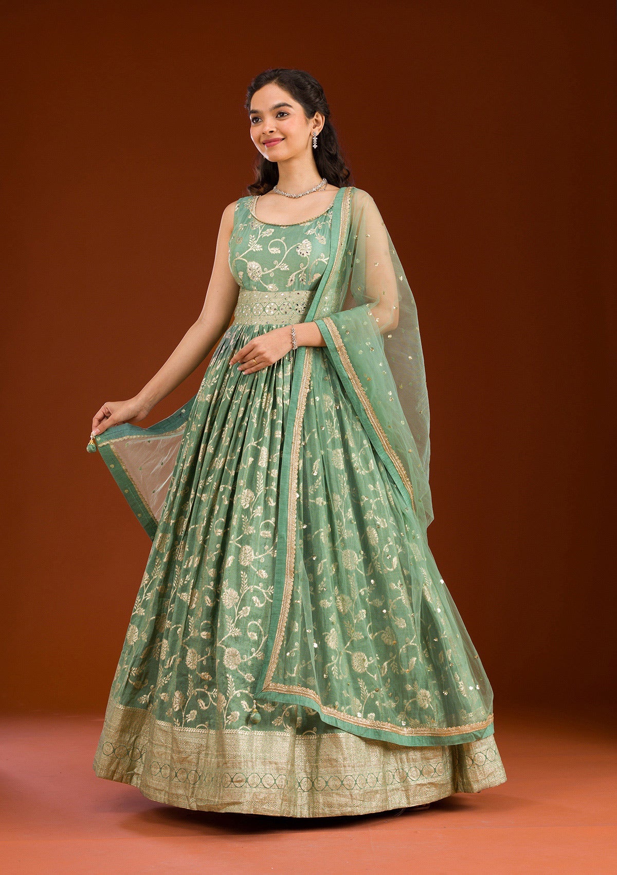 Sea Green Zariwork Tissue Readymade Salwar Suit