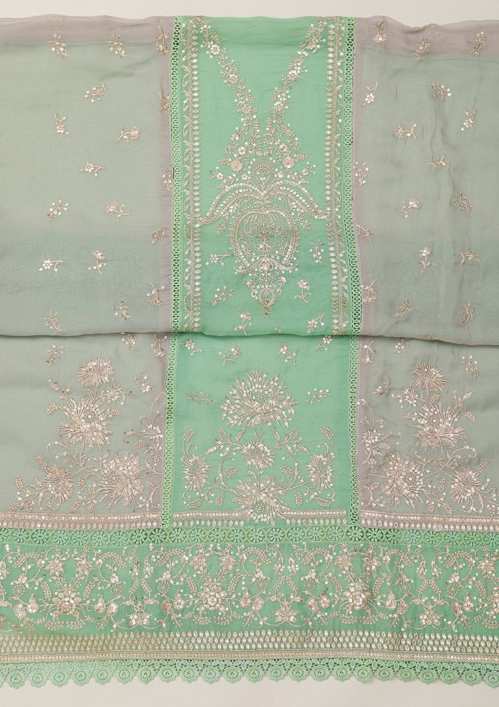 Sea Green Zariwork Tissue Unstitched Salwar Suit-Koskii