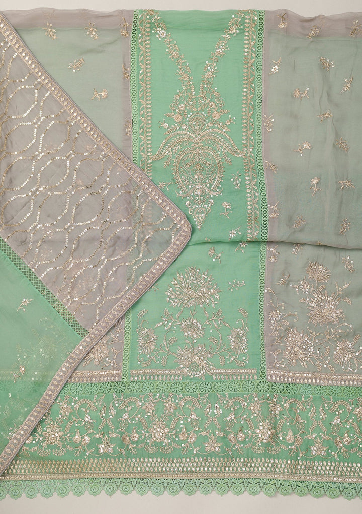 Sea Green Zariwork Tissue Unstitched Salwar Suit-Koskii