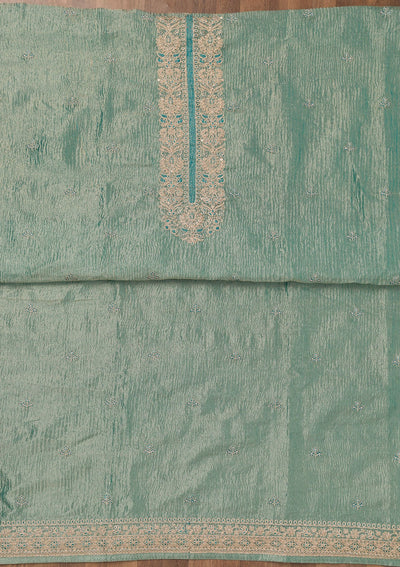 Sea Green Zariwork Tissue Unstitched Salwar Suit-Koskii