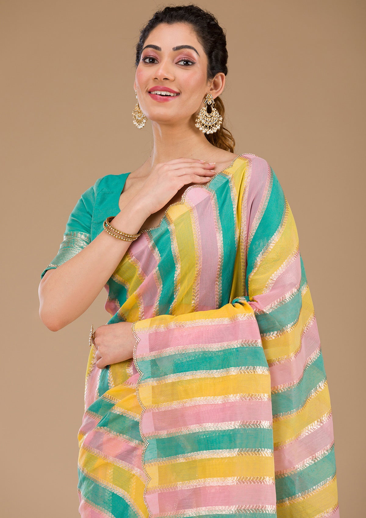 Sea Green Zariwork Tissue Saree