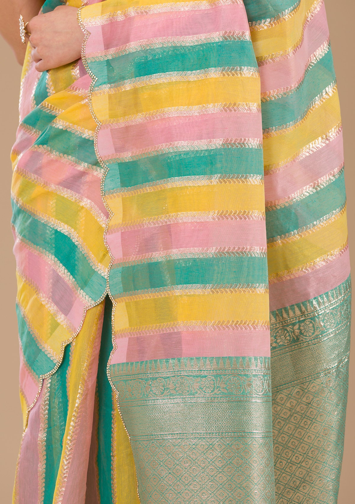 Sea Green Zariwork Tissue Saree