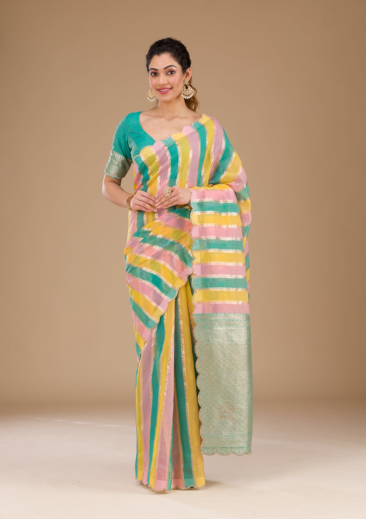 Sea Green Zariwork Tissue Saree