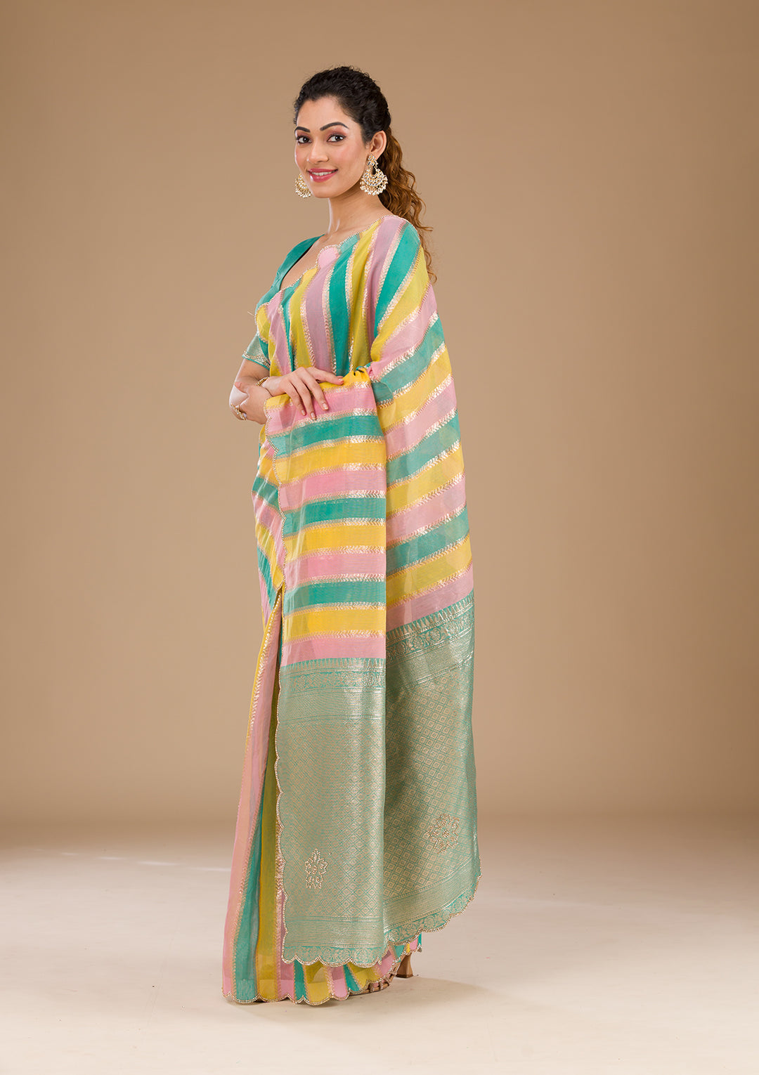 Sea Green Zariwork Tissue Saree