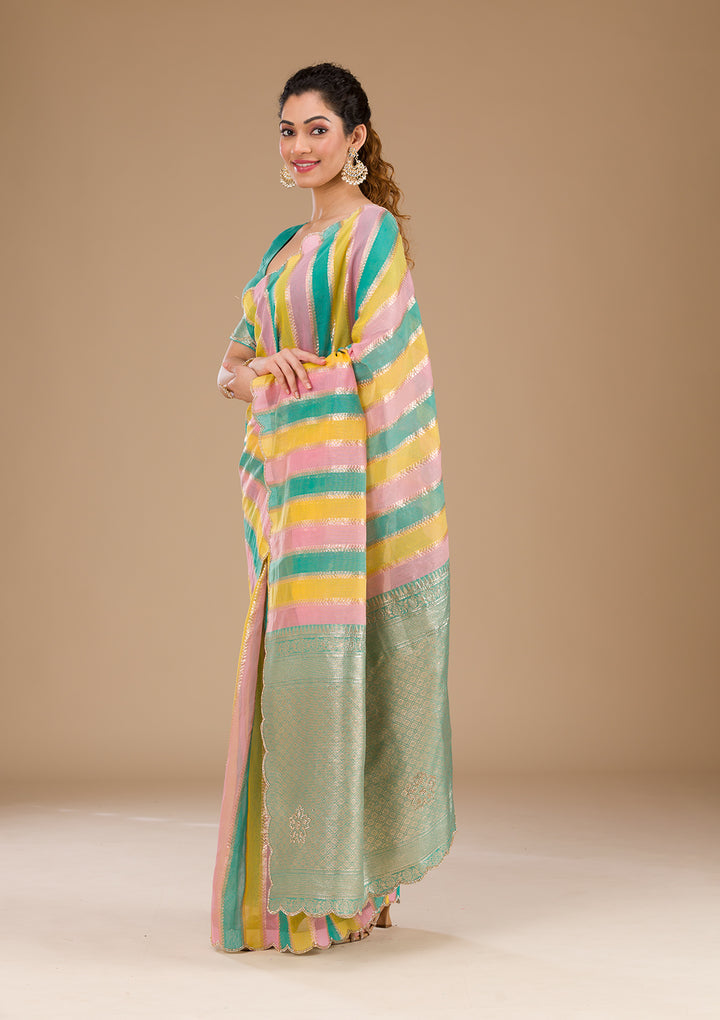 Sea Green Zariwork Tissue Saree