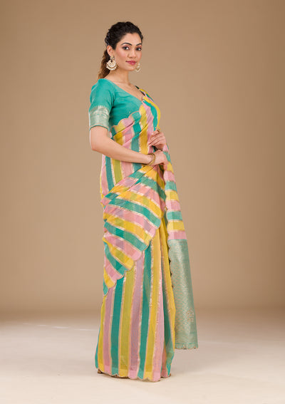 Sea Green Zariwork Tissue Saree