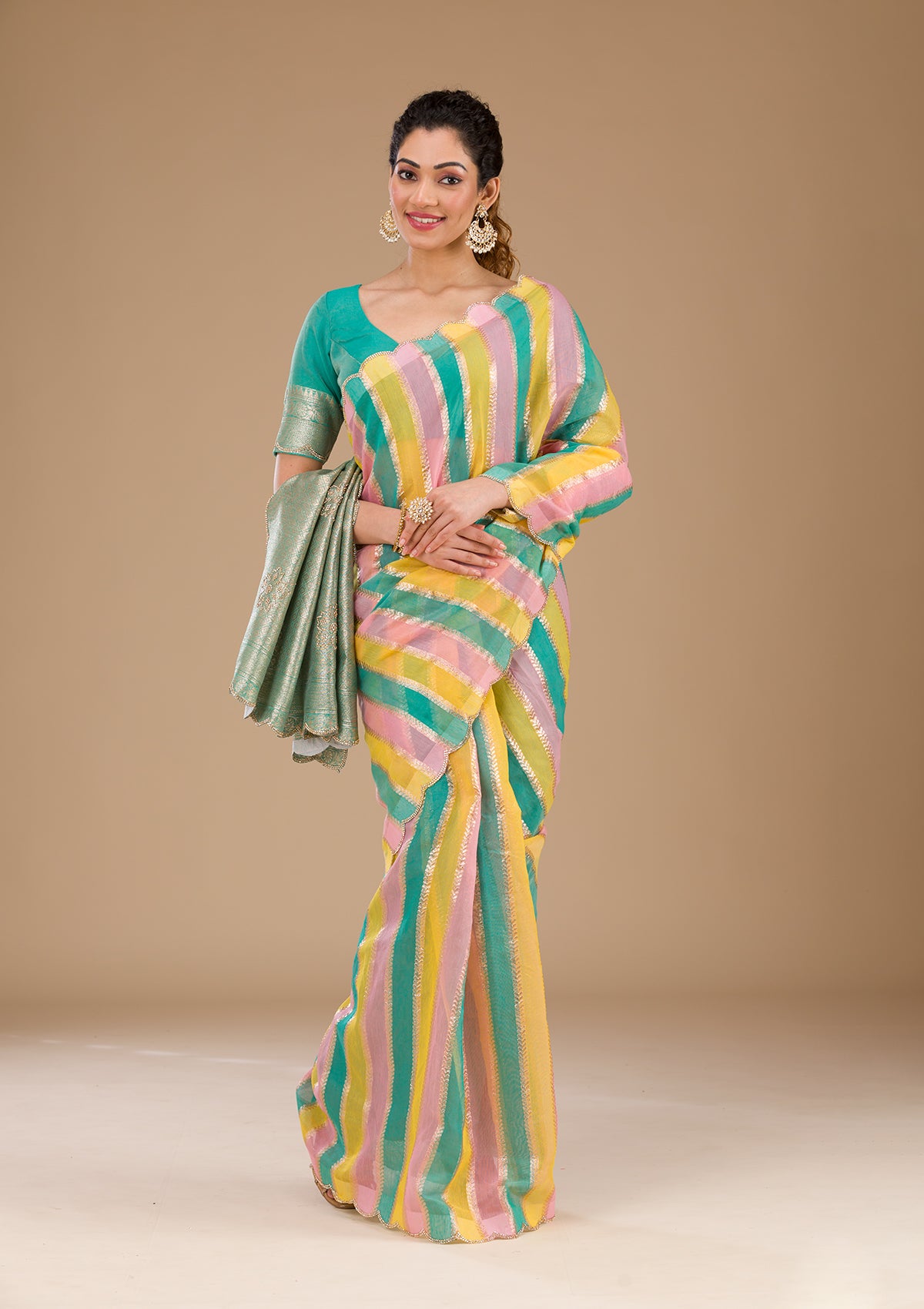 Sea Green Zariwork Tissue Saree