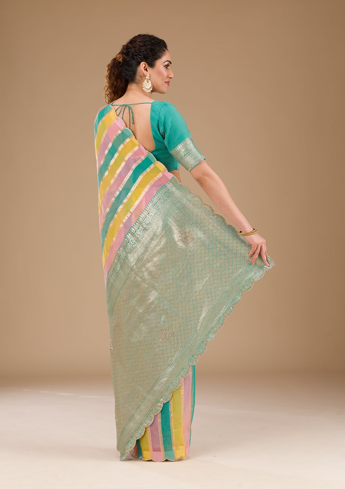 Sea Green Zariwork Tissue Saree