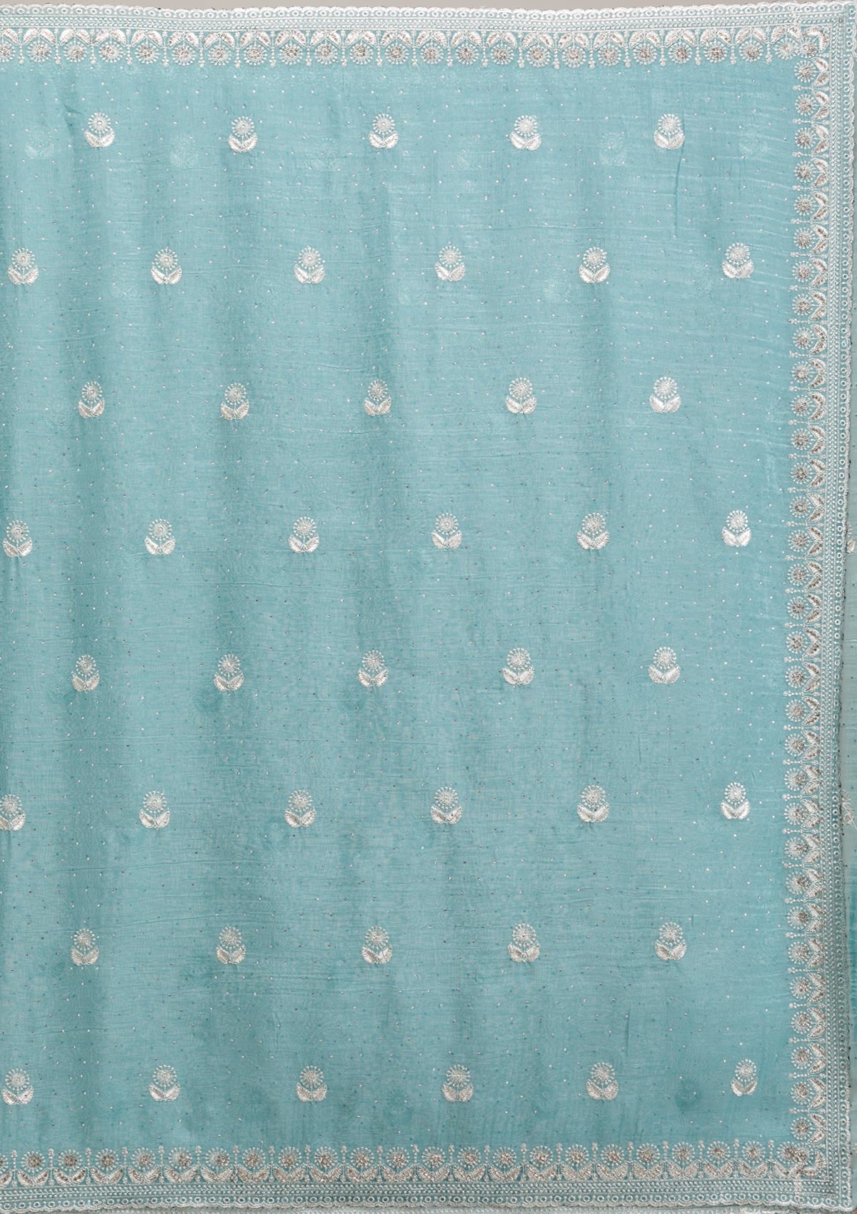 Sea Green Zariwork Tissue Saree-Koskii