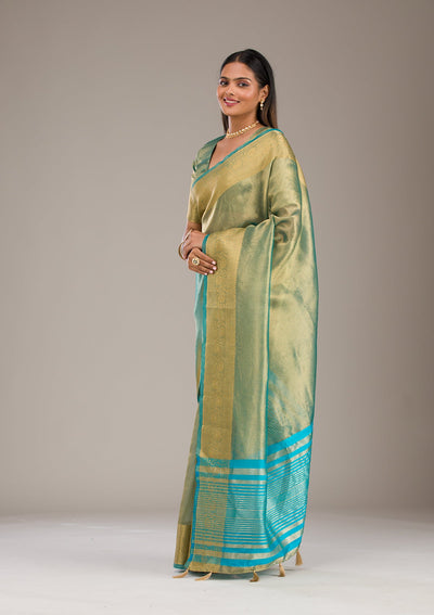 Sea Green Zariwork Tissue Saree-Koskii