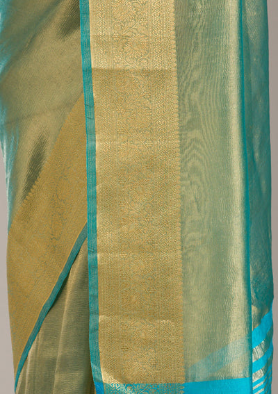 Sea Green Zariwork Tissue Saree-Koskii