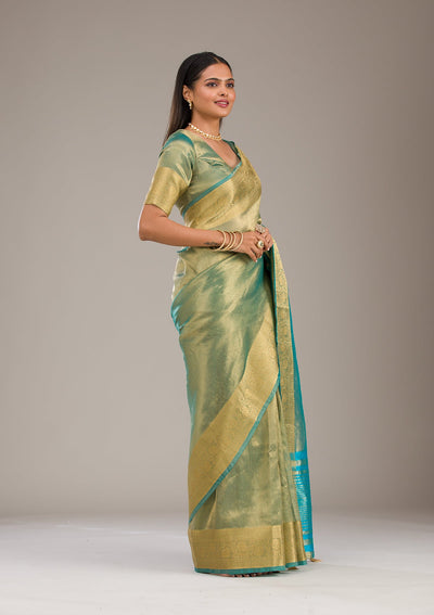 Sea Green Zariwork Tissue Saree-Koskii