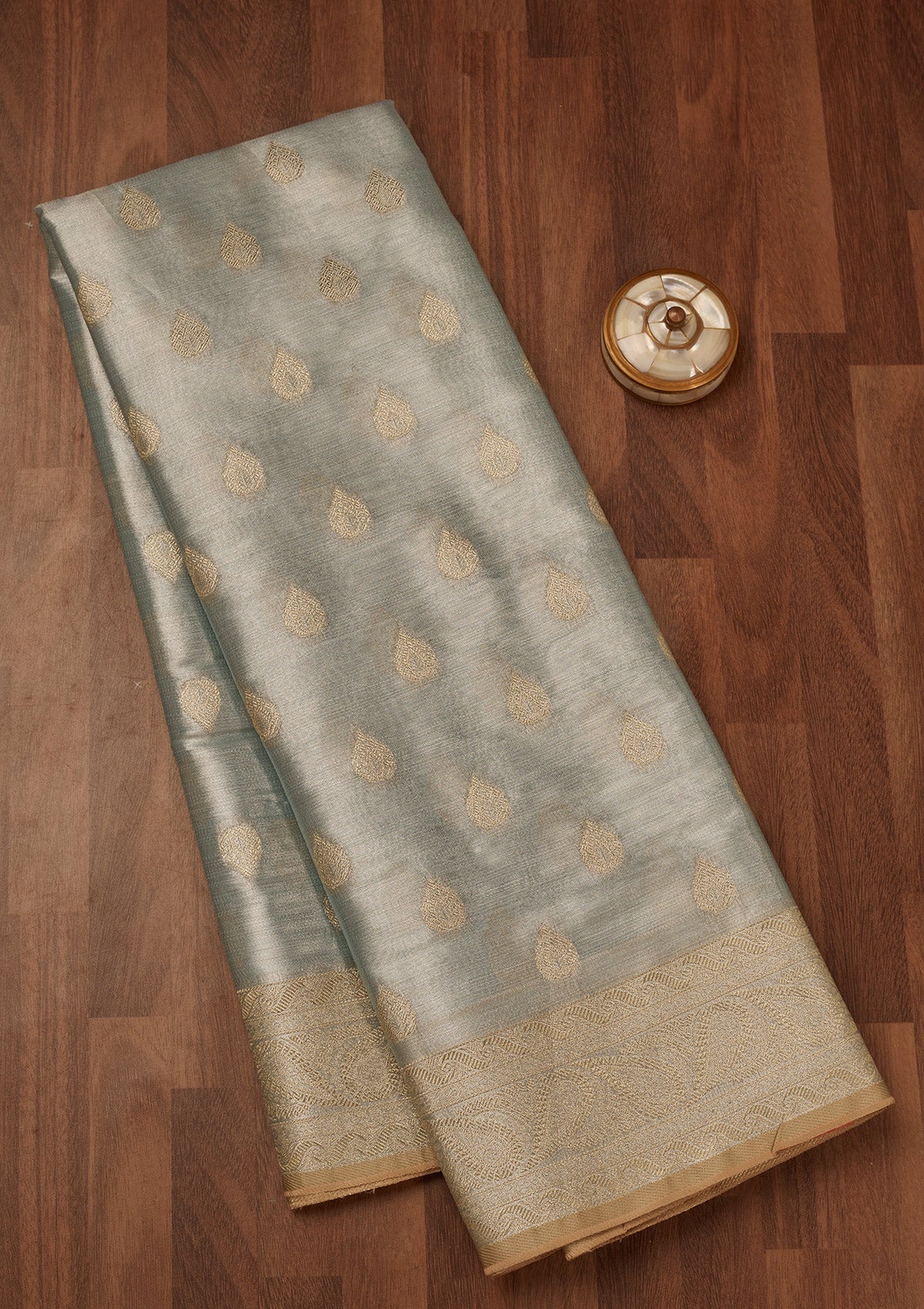 Sea Green Zariwork Tissue Saree-Koskii