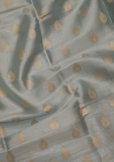 Sea Green Zariwork Tissue Saree-Koskii