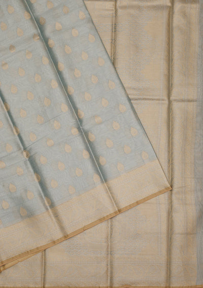 Sea Green Zariwork Tissue Saree-Koskii