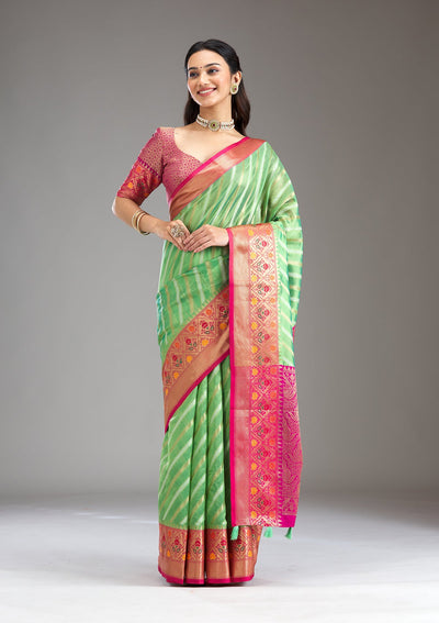 Sea Green Zariwork Tissue Saree-Koskii