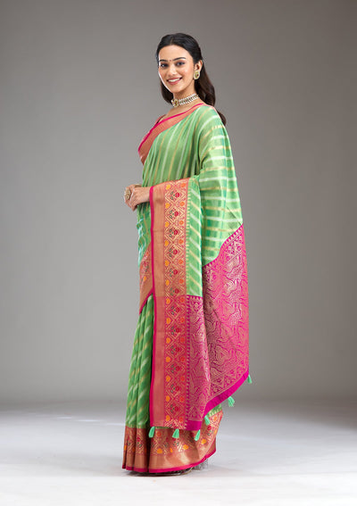 Sea Green Zariwork Tissue Saree-Koskii