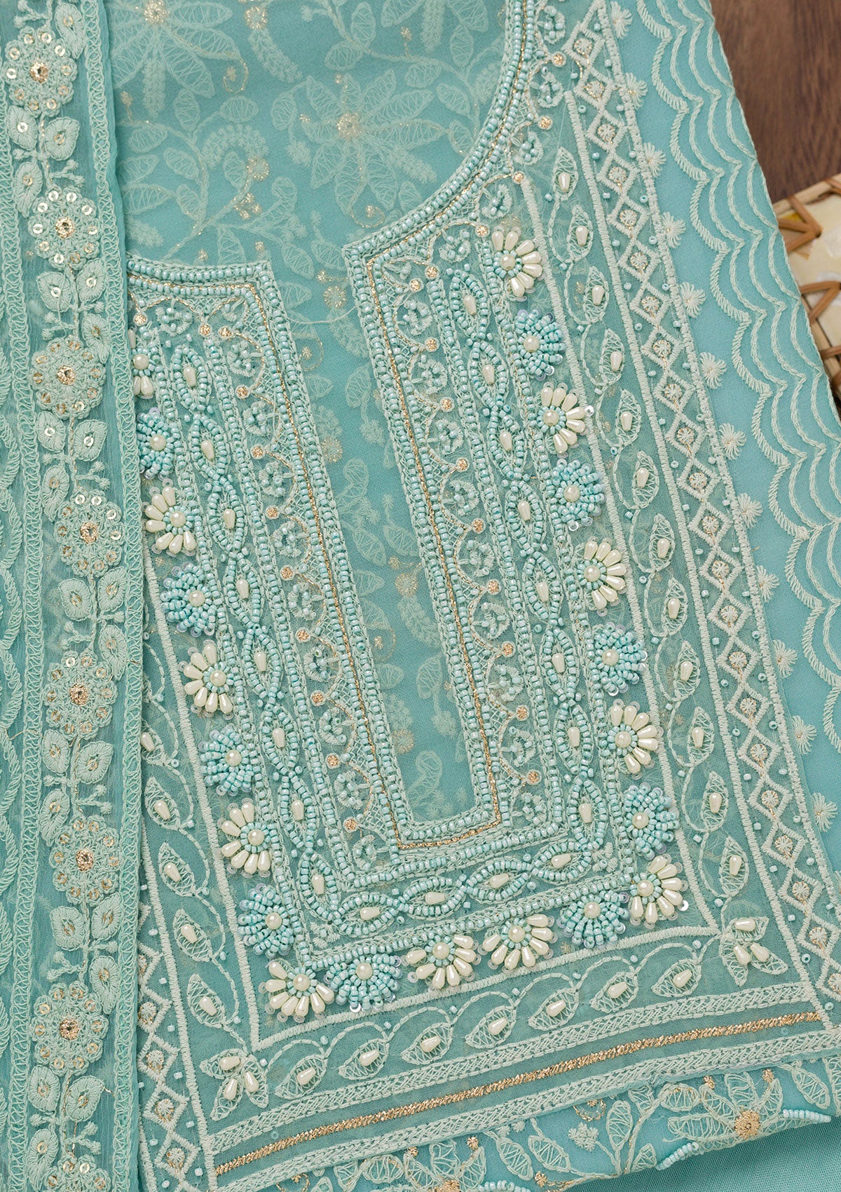 Sky Blue Chikankari Georgette Unstitched Salwar Suit