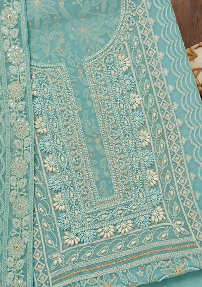 Sky Blue Chikankari Georgette Unstitched Salwar Suit