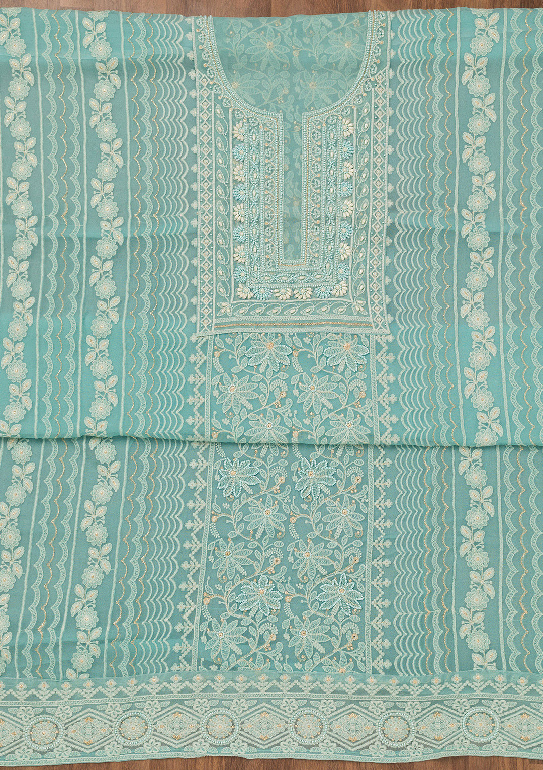 Sky Blue Chikankari Georgette Unstitched Salwar Suit