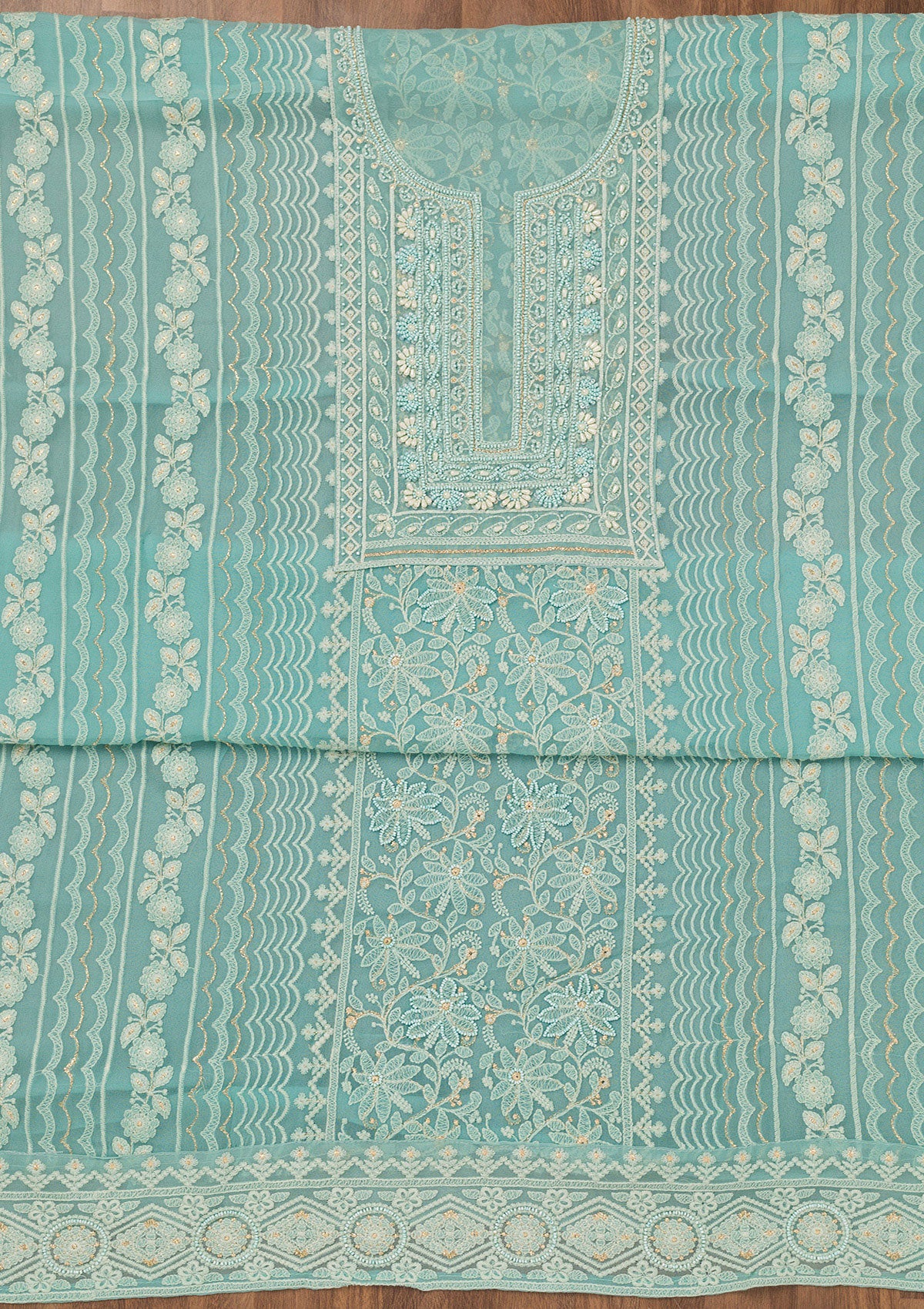Sky Blue Chikankari Georgette Unstitched Salwar Suit
