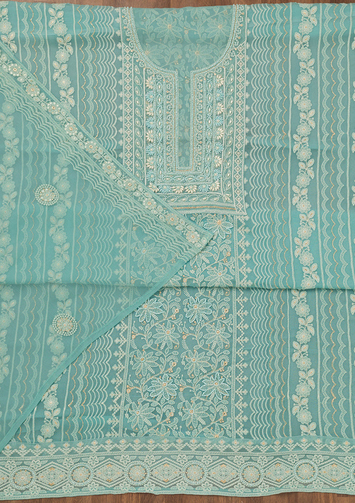 Sky Blue Chikankari Georgette Unstitched Salwar Suit