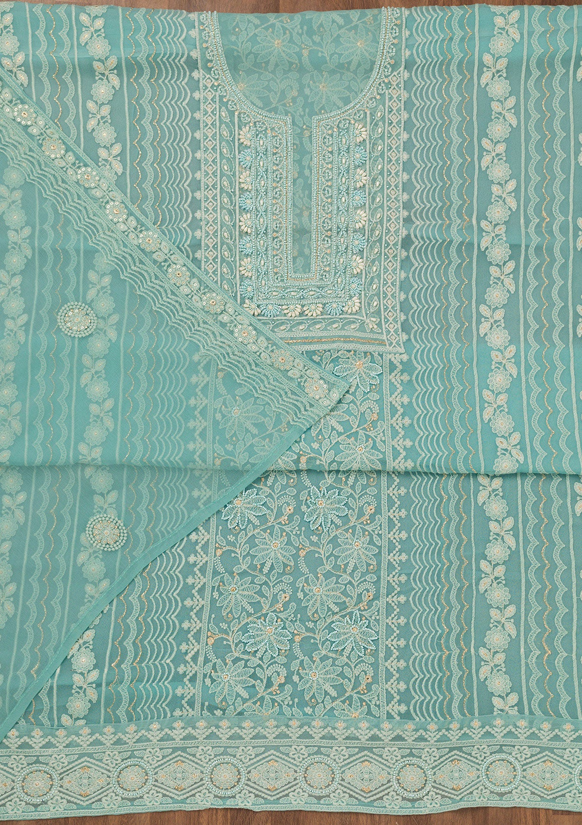 Sky Blue Chikankari Georgette Unstitched Salwar Suit
