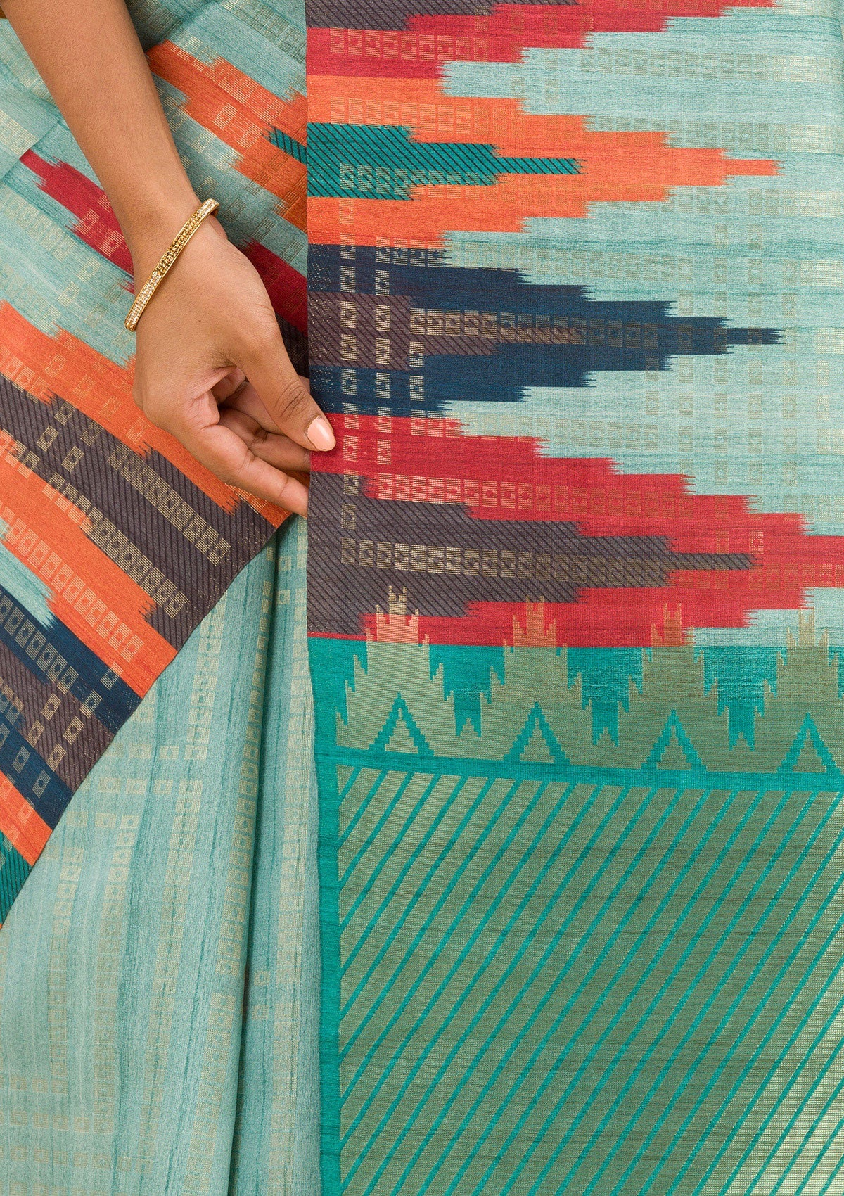 Sky Blue Printed Art Silk Saree-Koskii