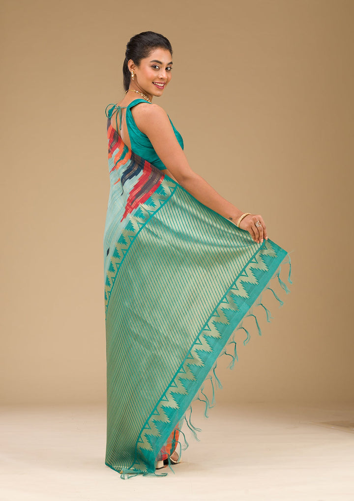 Sky Blue Printed Art Silk Saree-Koskii