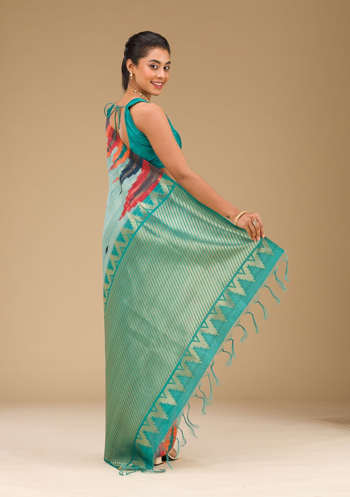 Sky Blue Printed Art Silk Saree-Koskii