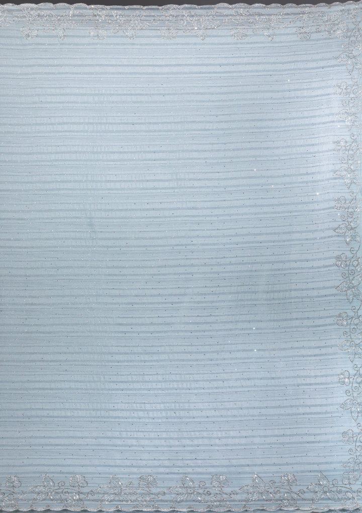 Sky Blue Stonework Chiffon Saree-Koskii