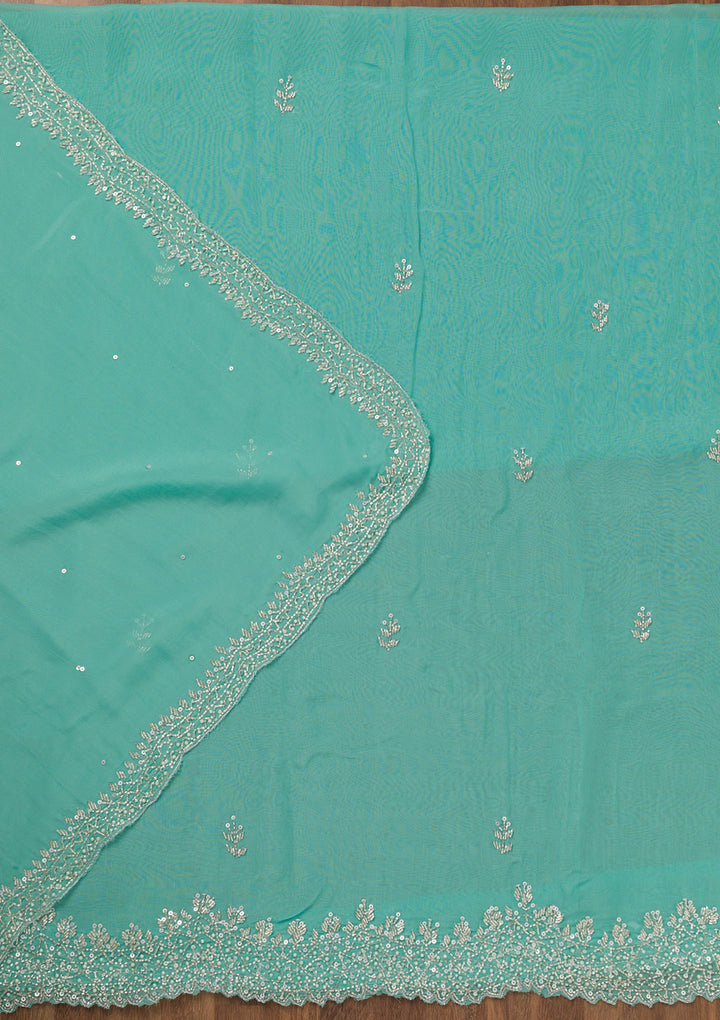 Sky Blue Stonework Tissue Unstitched Salwar Suit