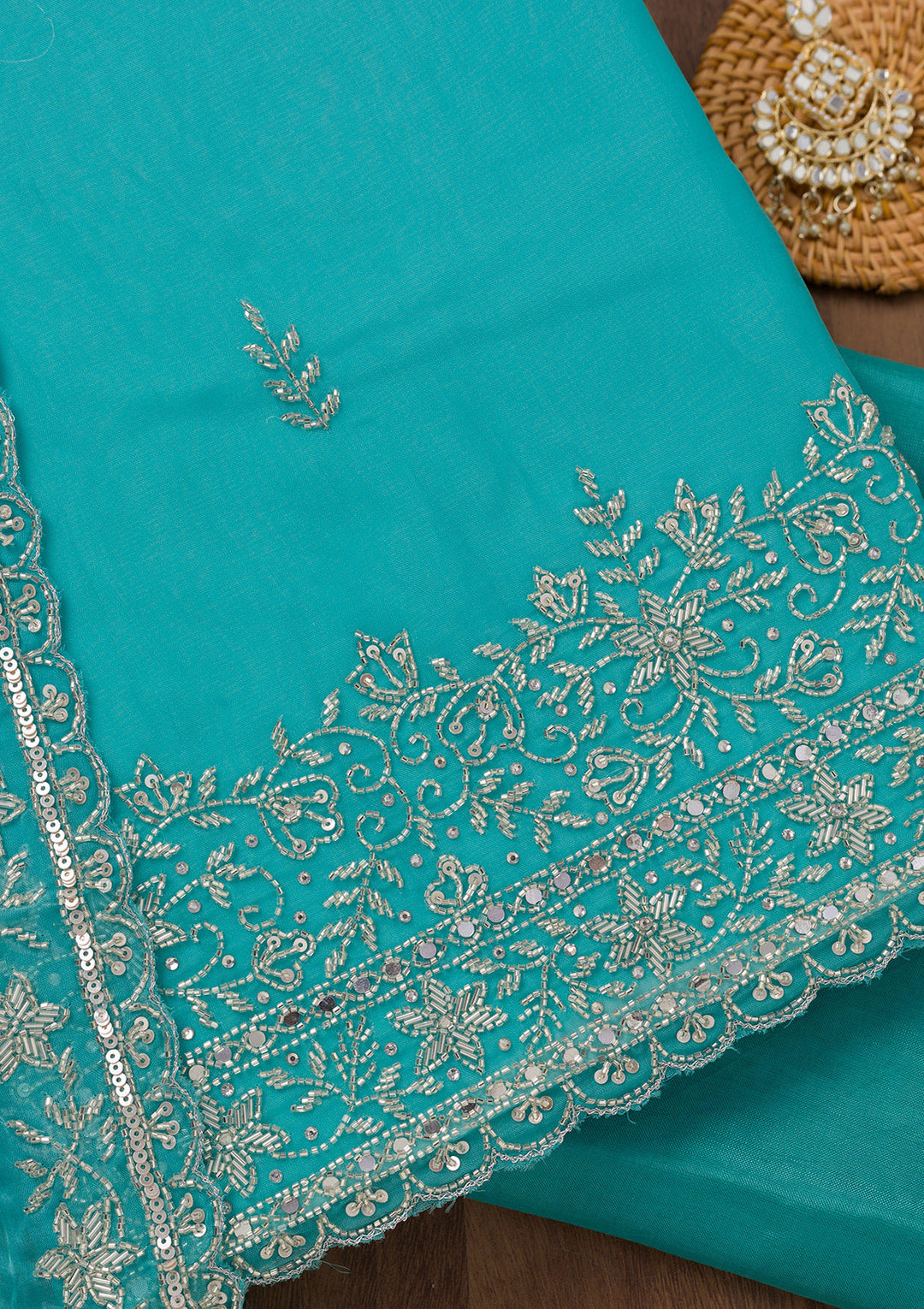 Sky Blue Stonework Tissue Unstitched Salwar Suit