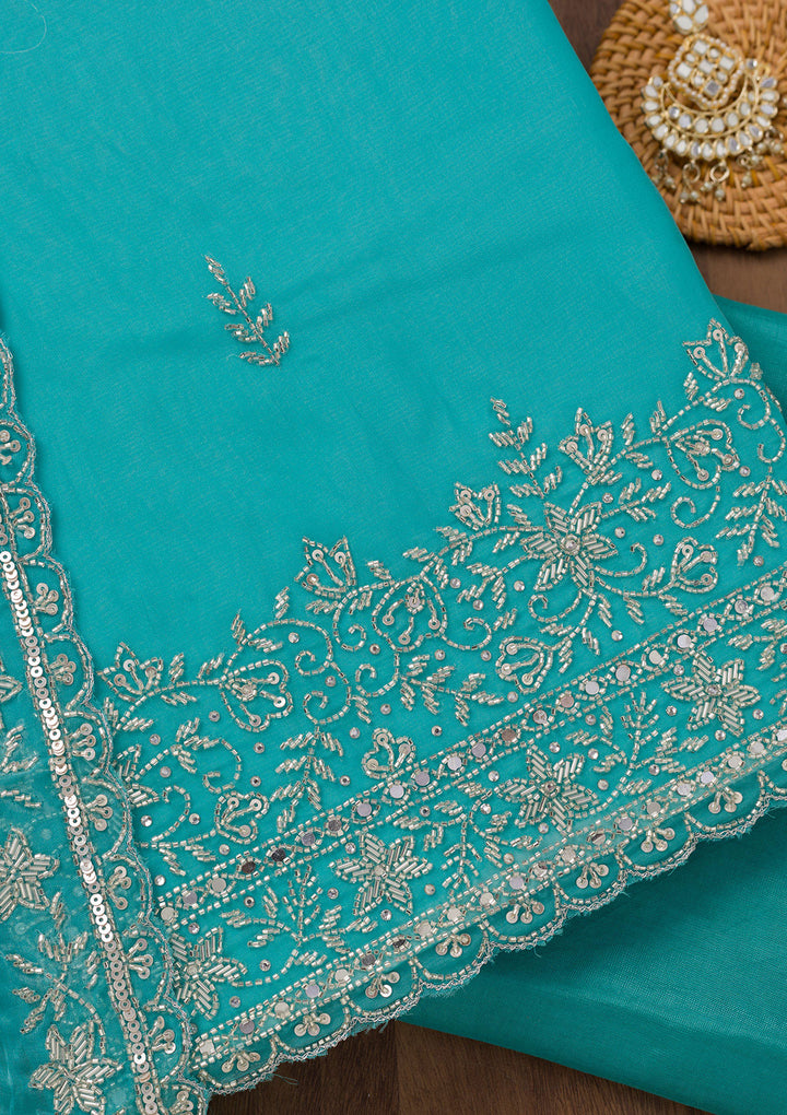 Sky Blue Stonework Tissue Unstitched Salwar Suit