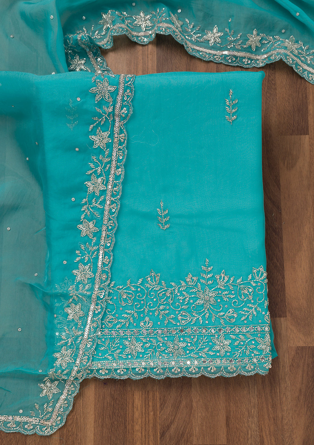 Sky Blue Stonework Tissue Unstitched Salwar Suit