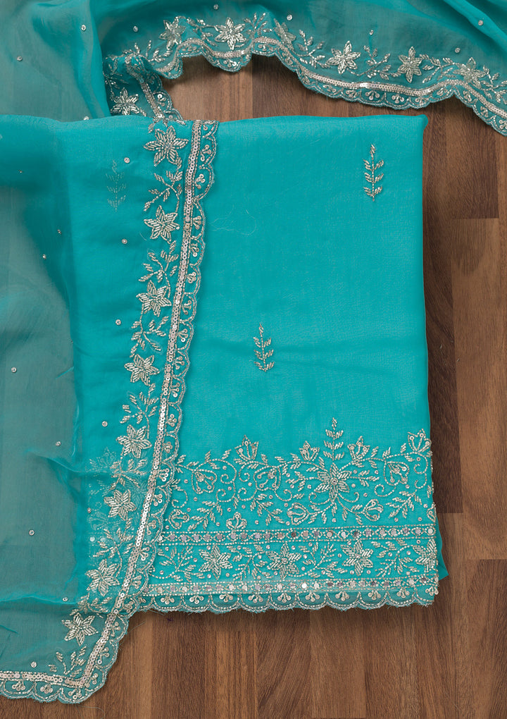 Sky Blue Stonework Tissue Unstitched Salwar Suit