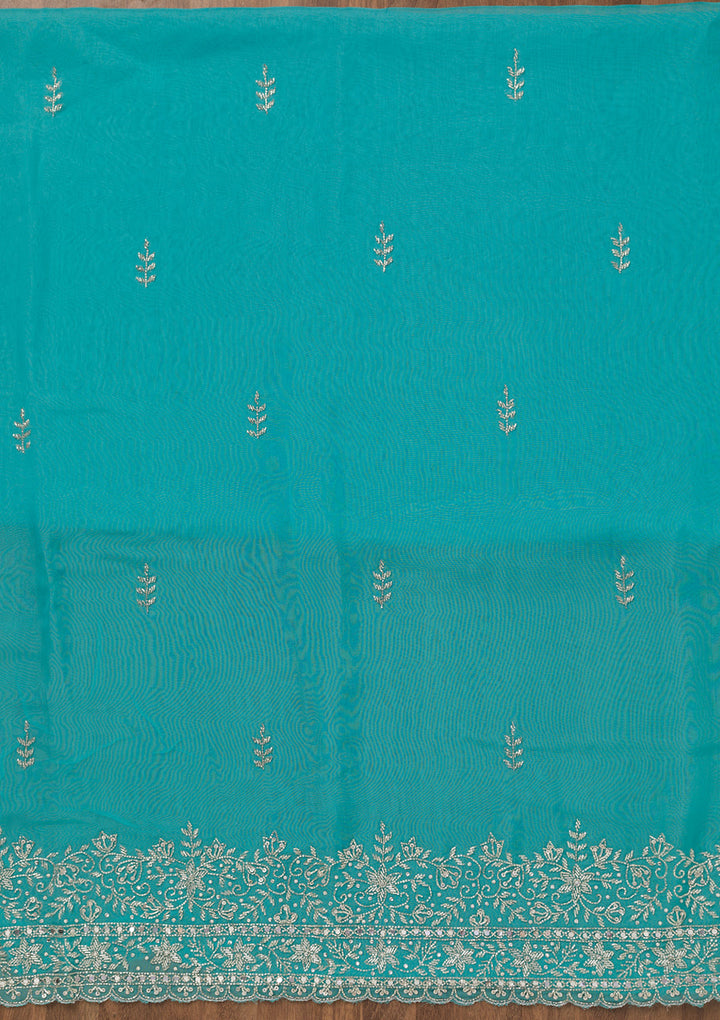 Sky Blue Stonework Tissue Unstitched Salwar Suit