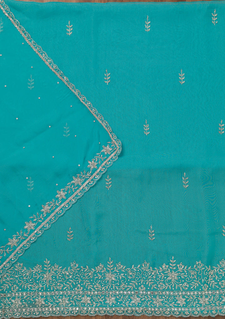 Sky Blue Stonework Tissue Unstitched Salwar Suit