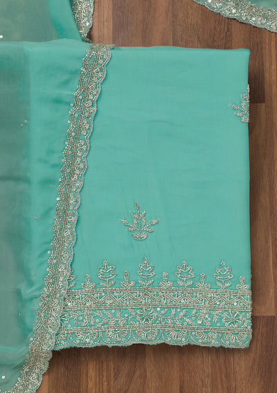Sky Blue Stonework Tissue Unstitched Salwar Suit