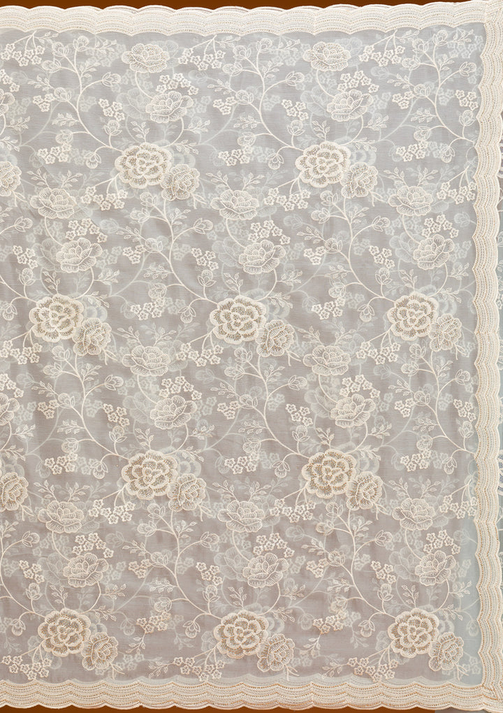 Sky Blue Threadwork Chiffon Saree