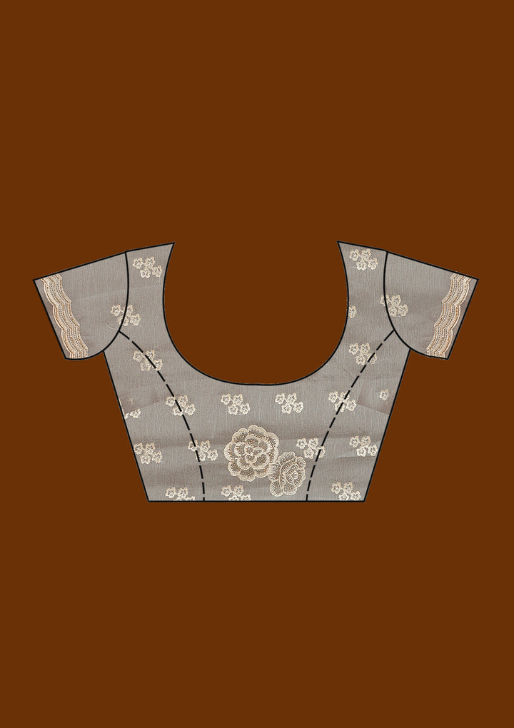 Sky Blue Threadwork Chiffon Saree